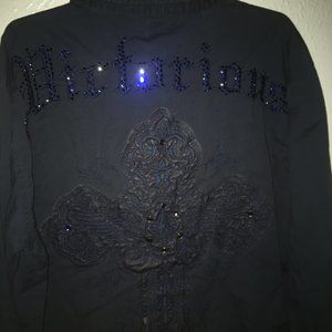 Victorious Navy Blue Button Up Shirt with Crosses & Blue Studs Mens